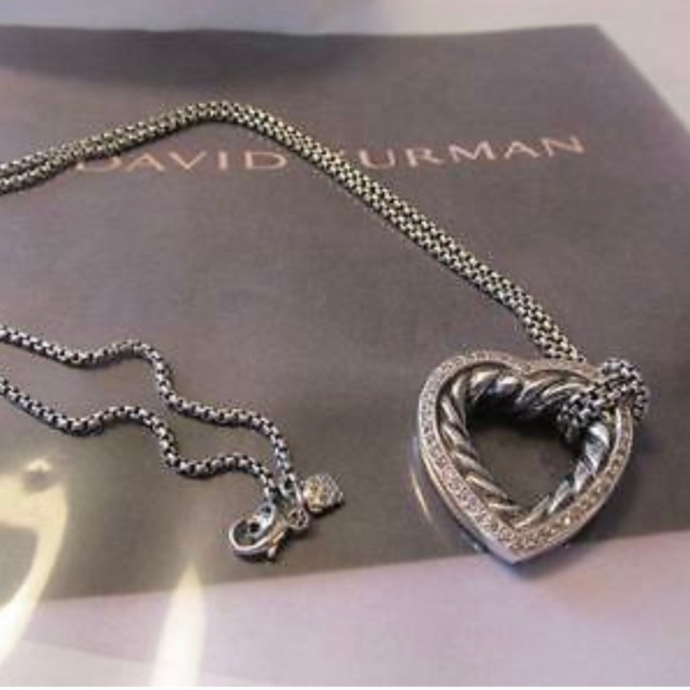 David Yurman Pave Diamond Cable Heart Necklace